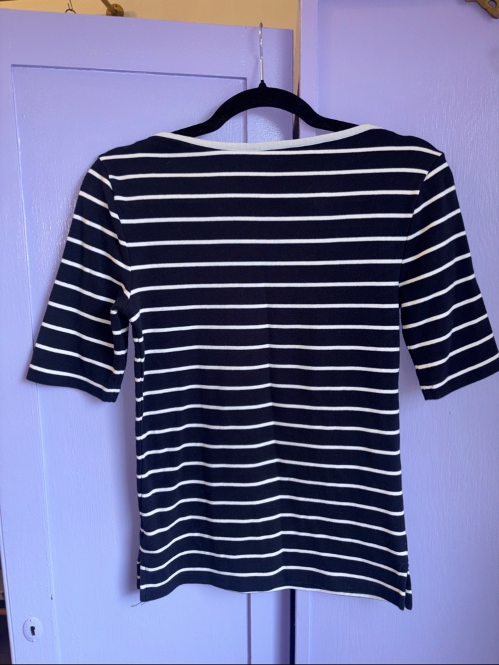 Lauren Ralph Medium White Navy Light Blue Striped Short Sleeve Boatneck coastal - Picture 5 of 11